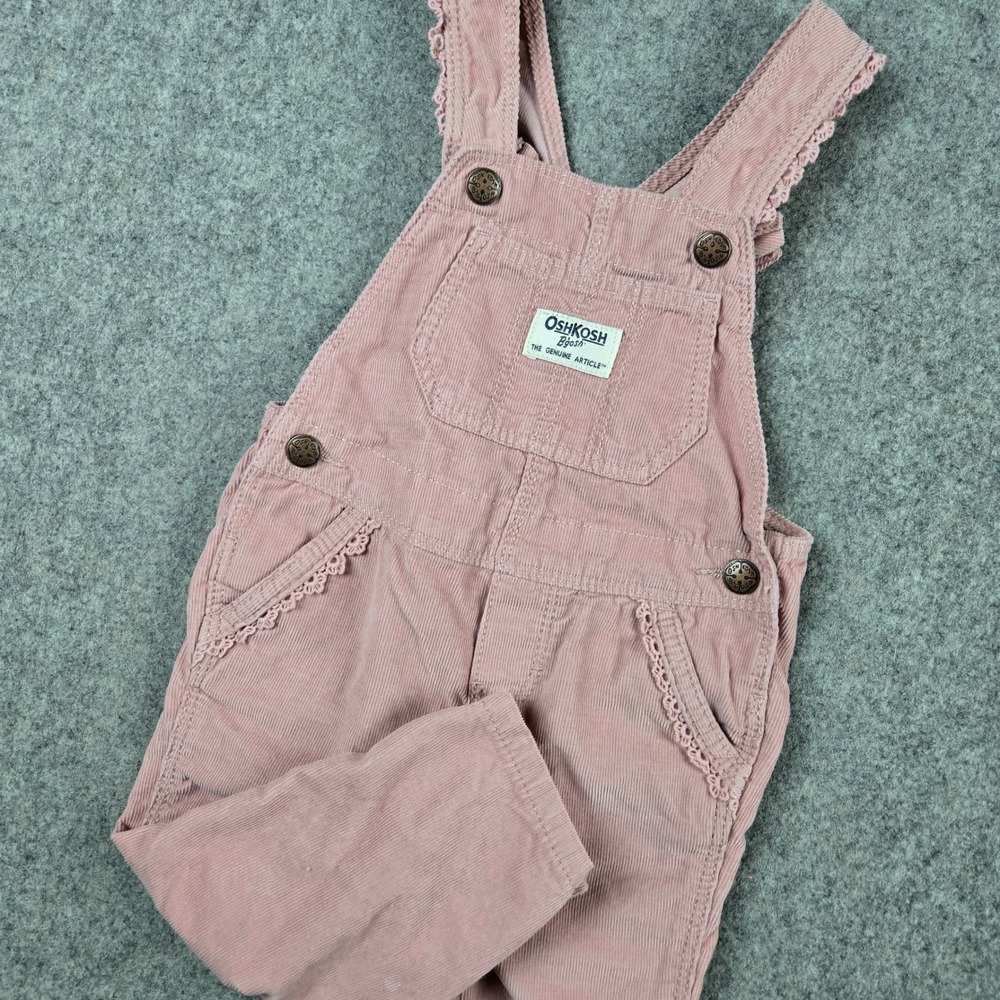 OshKosh B'gosh Corduroy Overalls Girls 12M Pink Lace Trim Eyelet Outdoors Pants